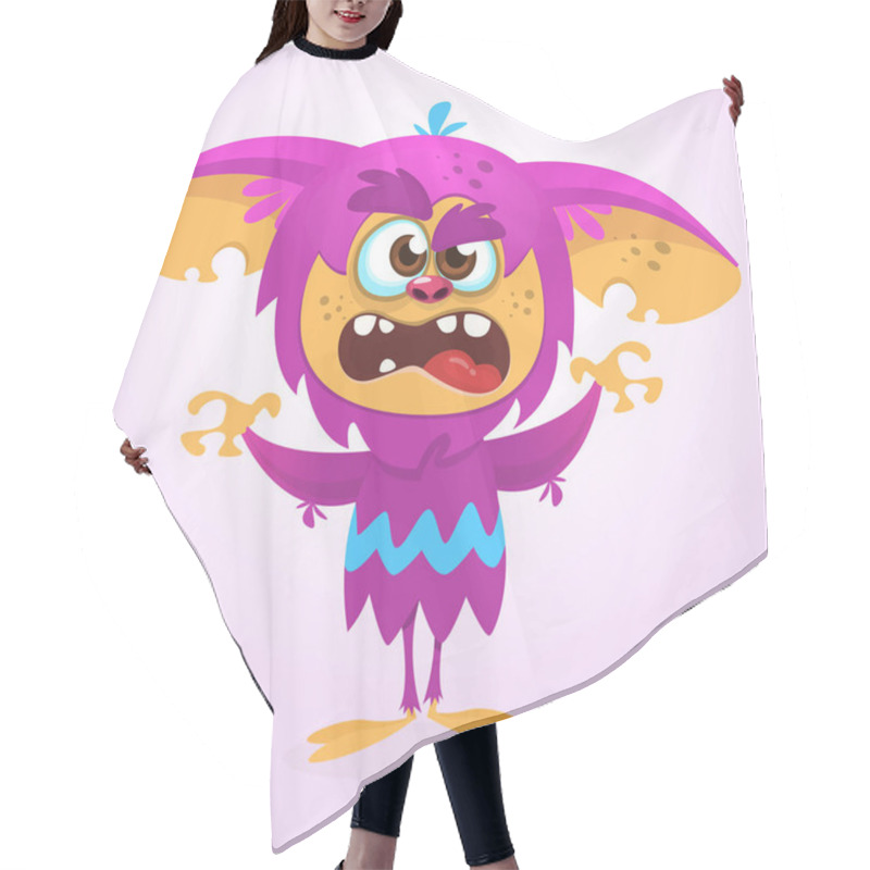 Personality  Angry Cartoon Monster. Halloween Vector Illustration Of Violet Monster Face Hair Cutting Cape