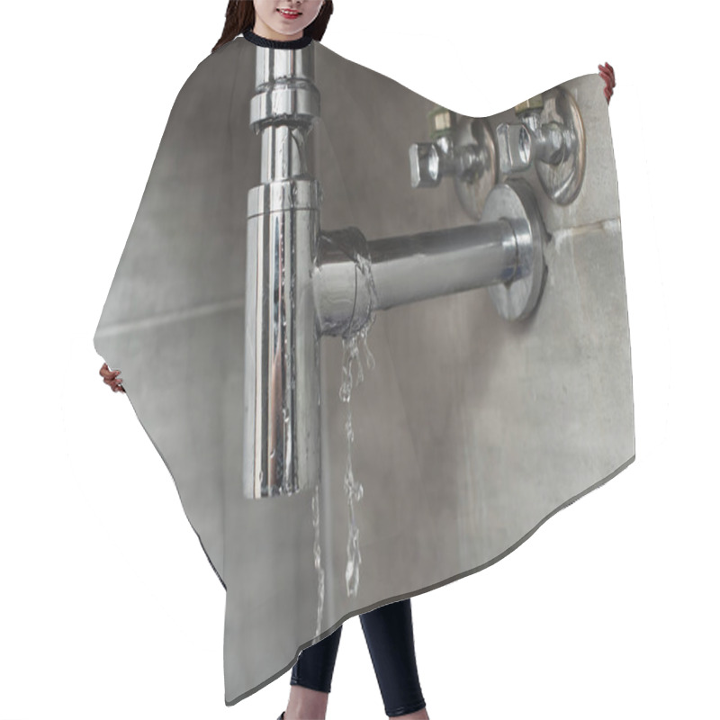 Personality  Damaged Pipe With Leaking Water On Grey Background Hair Cutting Cape