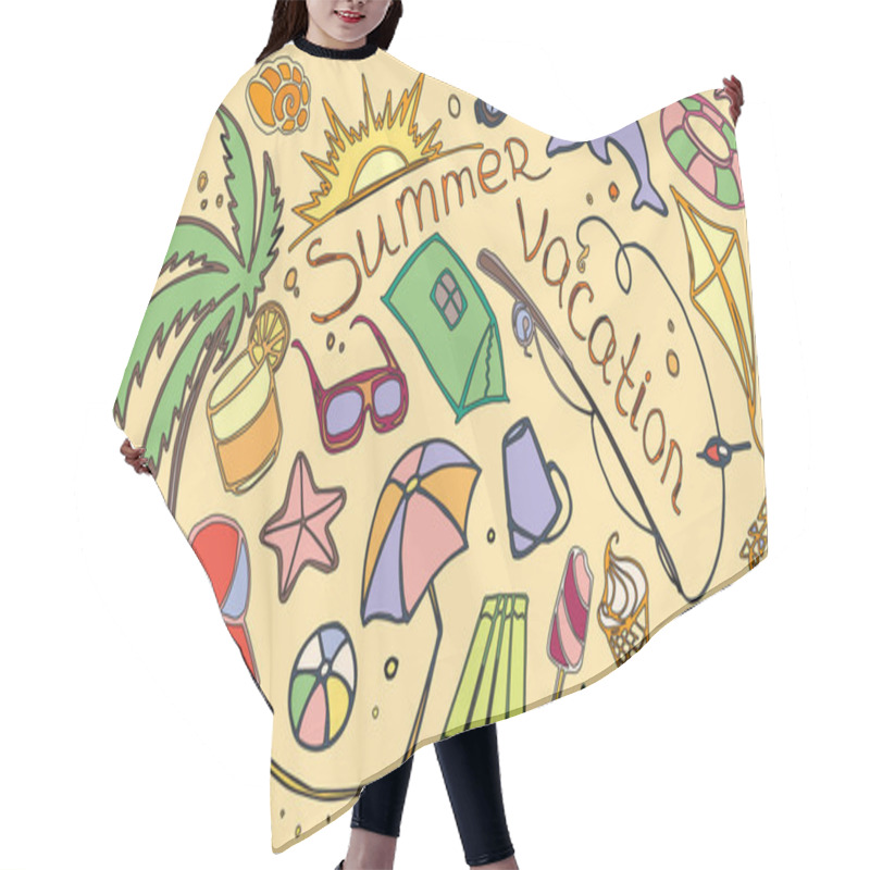 Personality  Doodle Vector Set Of Summer Vacation Hair Cutting Cape