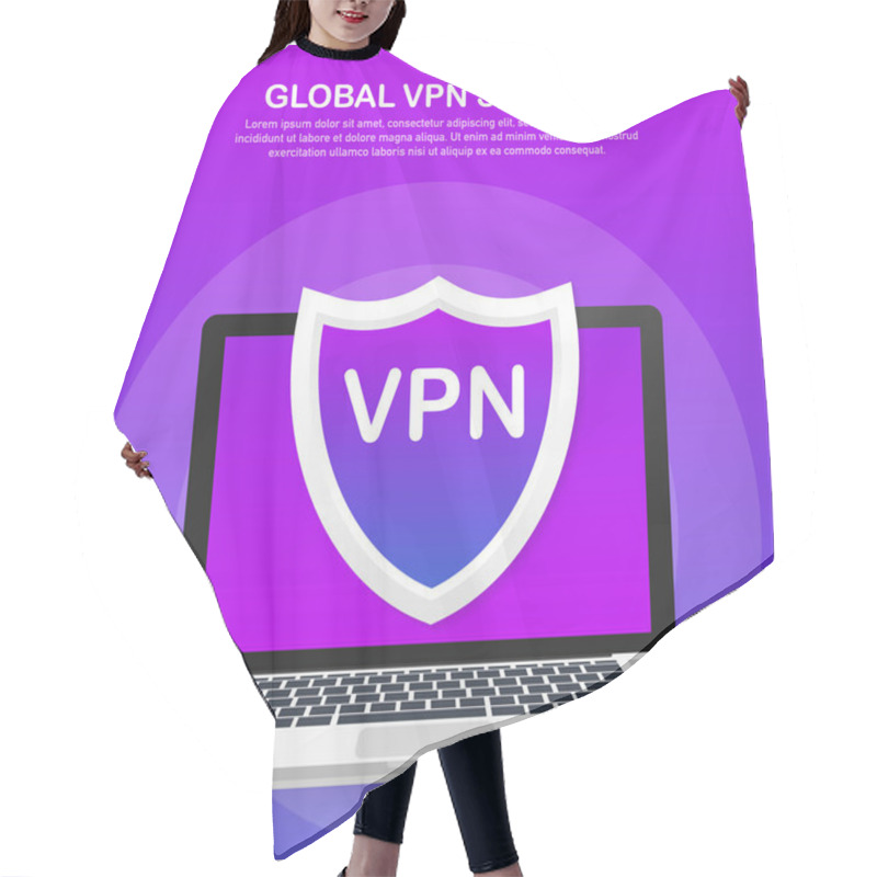 Personality  VPN Connectivity. Secure Virtual Private Network Connection Concept. Isometric Vector Illustration In Ultraviolet Colors. Hair Cutting Cape