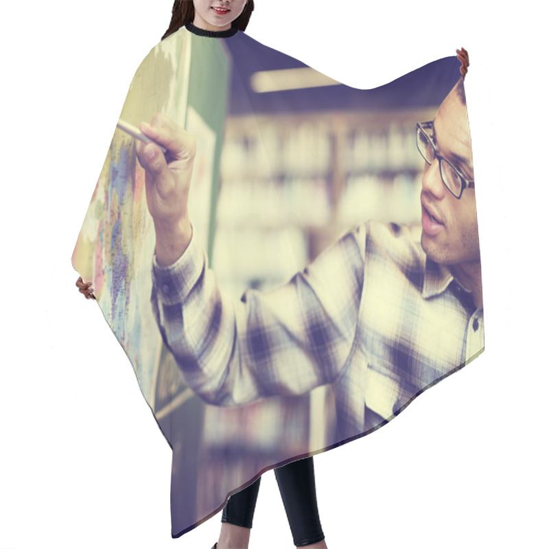 Personality  Young Teacher Teaching Geography Hair Cutting Cape