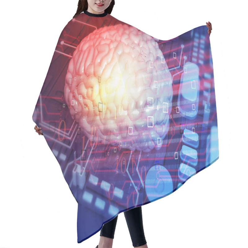 Personality  Circuit Board With Human Brain. Abstract Artificial Intelligence. 3d Illustration Hair Cutting Cape