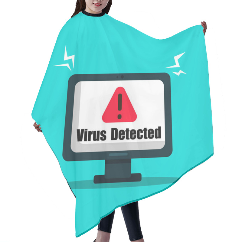 Personality  Computer Virus Warning, Red Sign, Vector Illustration On A Blue Background. Hair Cutting Cape