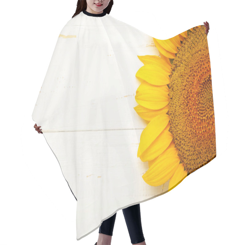 Personality  Beautiful Fresh Sunflower On White Background. Autumn Or Summer Concept, Harvest Time, Agriculture. Sunflower Natural Background. Hair Cutting Cape