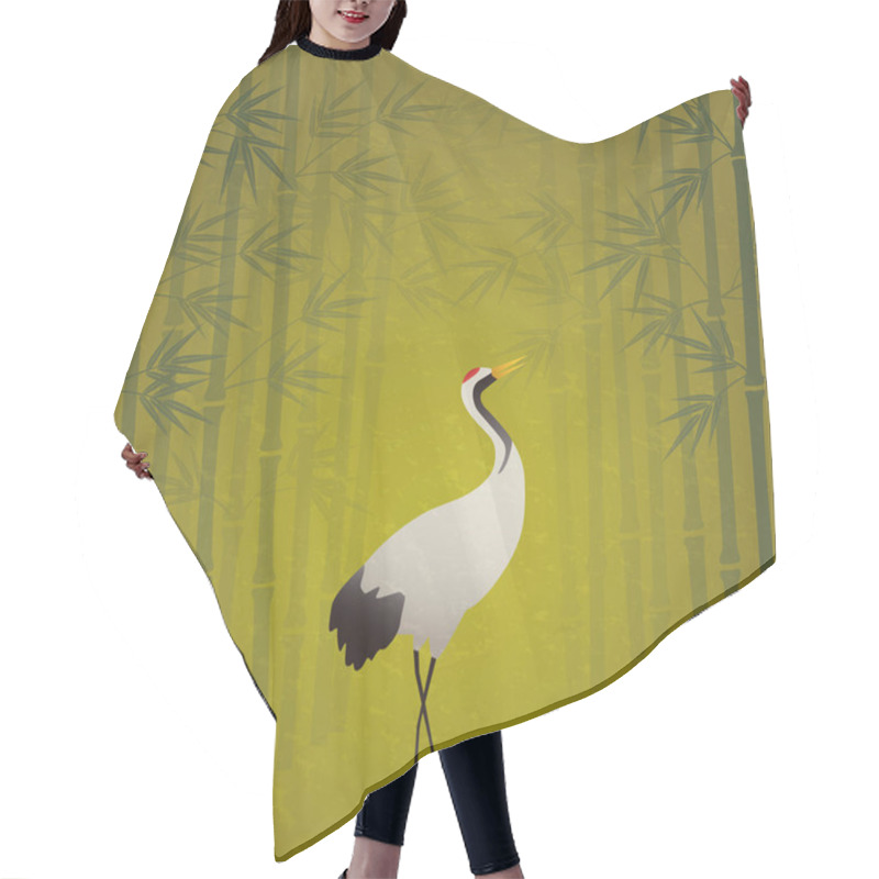 Personality  Japanese Style Illustration, A Crane In The Bamboo Forest Hair Cutting Cape