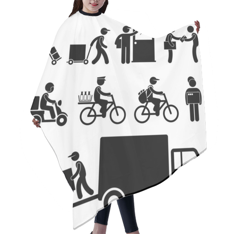 Personality  Delivery Man Postman Courier Post Stick Figure Pictogram Icon Hair Cutting Cape