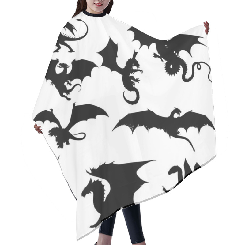 Personality  Collection Silhouettes Of Dragon. Vector Collection Of Dragon Silhouettes. Dragon Silhouette Set. Hair Cutting Cape