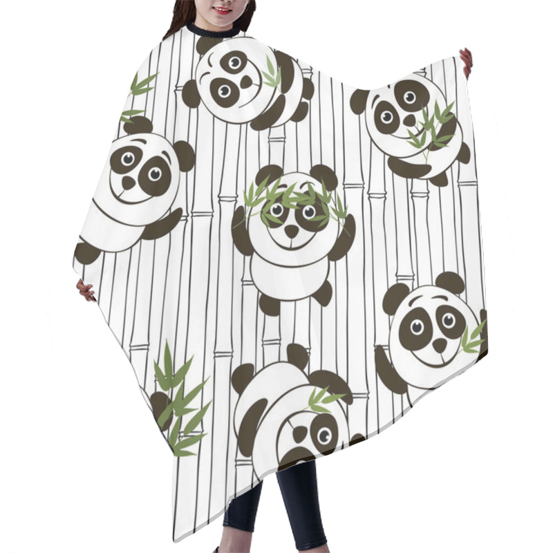 Personality  Seamless Pattern With Pandas Hair Cutting Cape