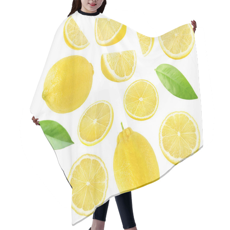 Personality  Collection Of Lemon Pieces Isolated On White Background Hair Cutting Cape