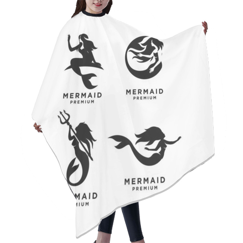 Personality  Mermaid Logo Icon Design Illustration Hair Cutting Cape