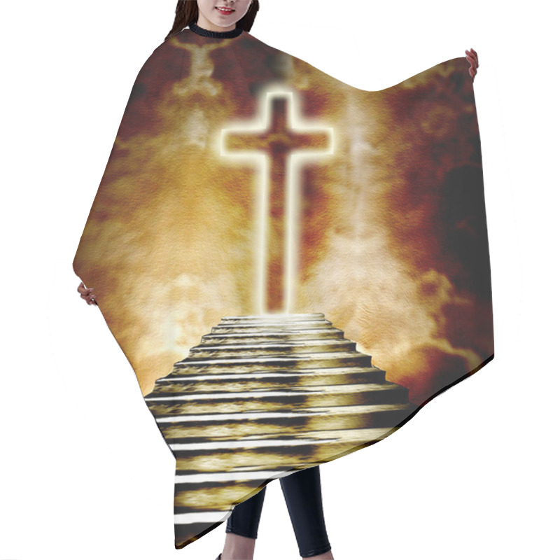 Personality  Glowing Holy Cross  And Staircase Leading To Heaven Or Hell Hair Cutting Cape