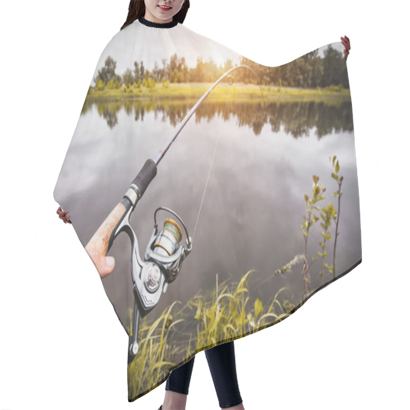 Personality  Fishing With Rod On Lake Hair Cutting Cape