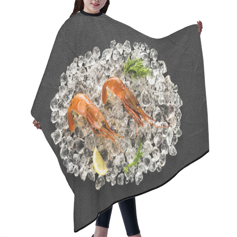 Personality  Fresh Wild Alaskan Shrimps On Ice On A Black Stone Table Top Vie Hair Cutting Cape