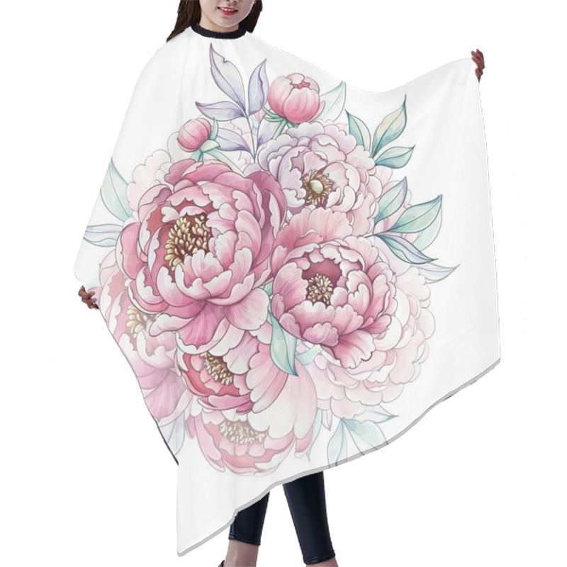 Personality  Soft Pink Peonies Bloom Vibrantly Among Lush Green Leaves, Capturing The Essence Of Springs Gentle Elegance Through Watercolor Artistry. Hair Cutting Cape