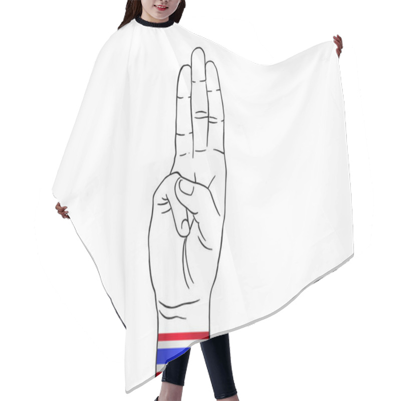 Personality  Protester Show Three Fingers Salute Wearing Thailand Flag Wristband On White Backgeound , Graphic Designer Element - Vector - Illustration Hair Cutting Cape