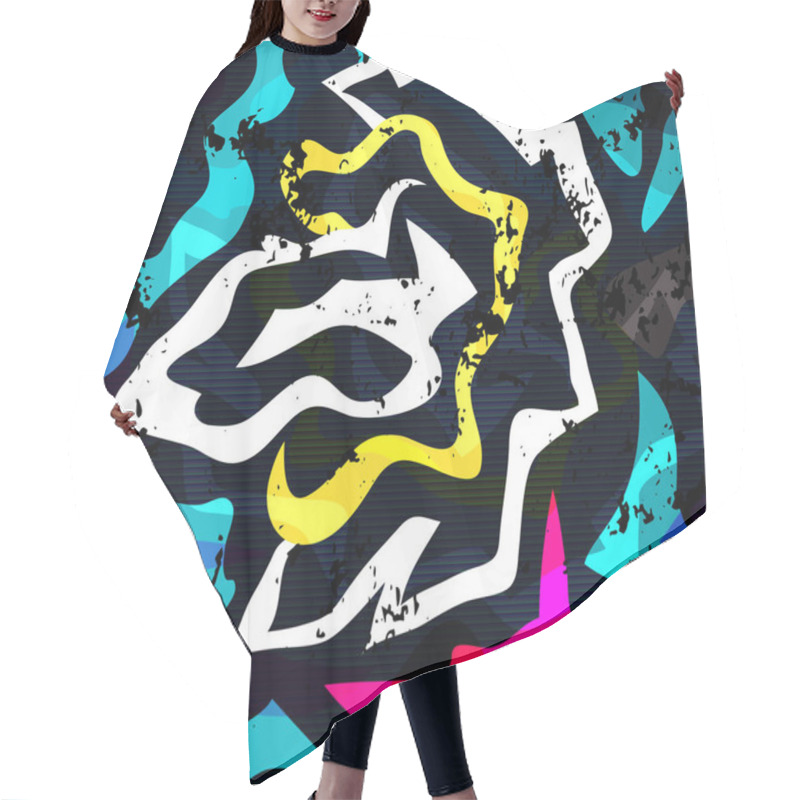 Personality  Bright Graffiti Geometric Seamless Pattern Grunge Effect Hair Cutting Cape