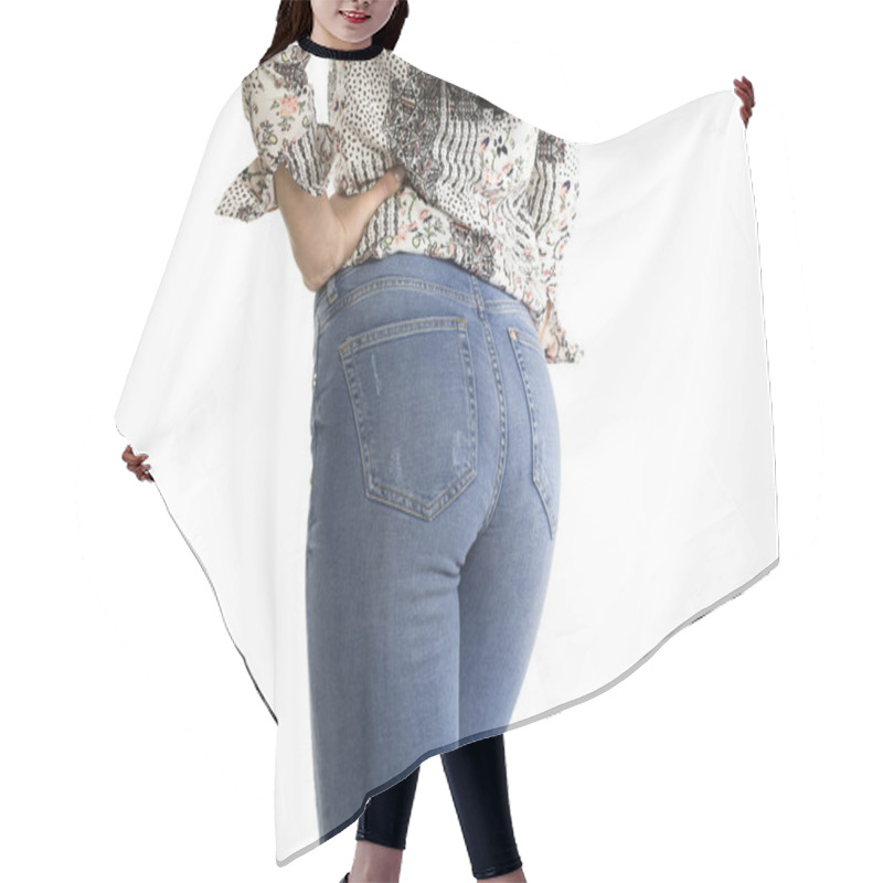 Personality  Pretty Female Ass In Jeans On White Background Hair Cutting Cape