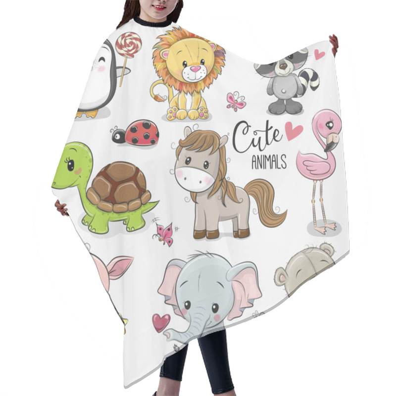 Personality  Set Of Cute Cartoon Animals On A White Background Hair Cutting Cape