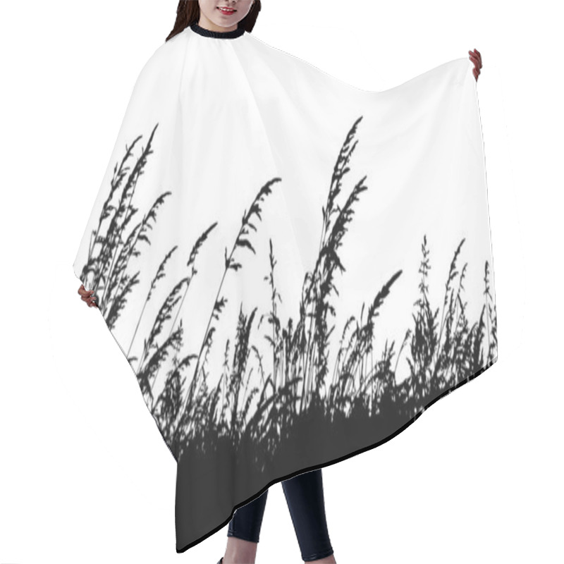 Personality  Monochrome Grass With Flowers. Grass Silhouette Border Silhouette Isolated On White Background.Vector Illustration Hair Cutting Cape