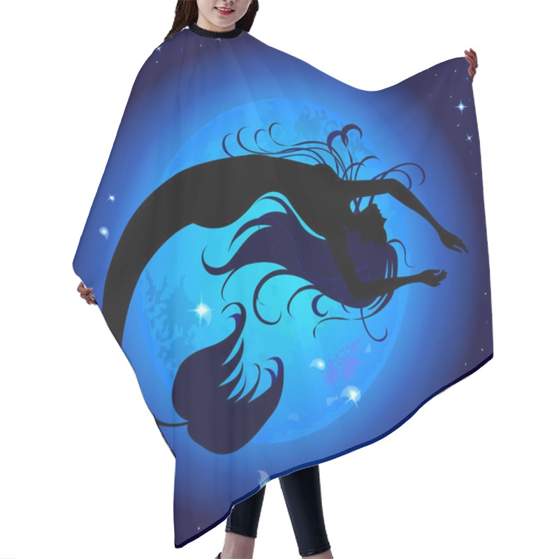 Personality  Silhouette Jumped Out Of The Water Mermaid, On A Background Of B Hair Cutting Cape