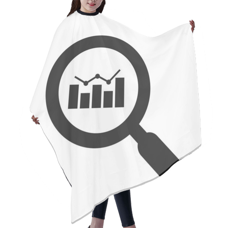 Personality  Analytics Vector Icon - Magnifying Glass With Bar Chart. Financial Analysis And Business Analysis Concept. Market Research. Data Analytics. Statistics. Hair Cutting Cape