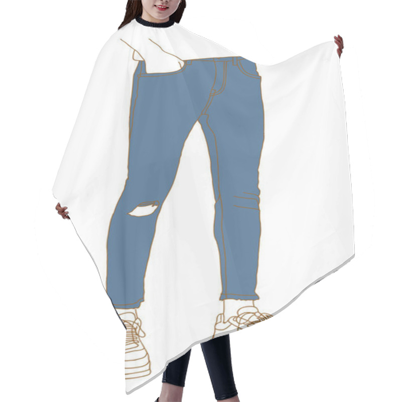 Personality  Denim Jeans Pants. Front View. Vector Single Cartoon Illustration Hair Cutting Cape