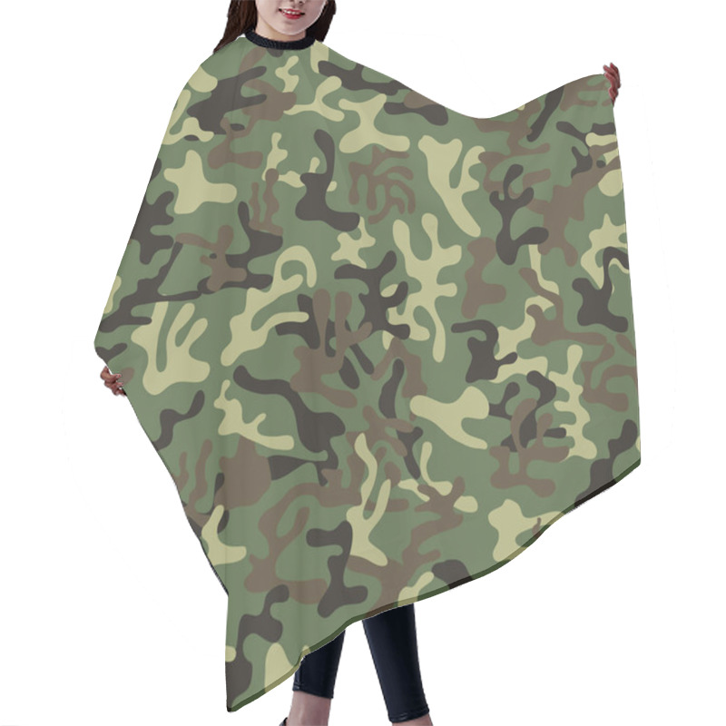 Personality  Seamless Woodland Style Military Camouflage Pattern For Land Disguise - Vector And Illustration Hair Cutting Cape