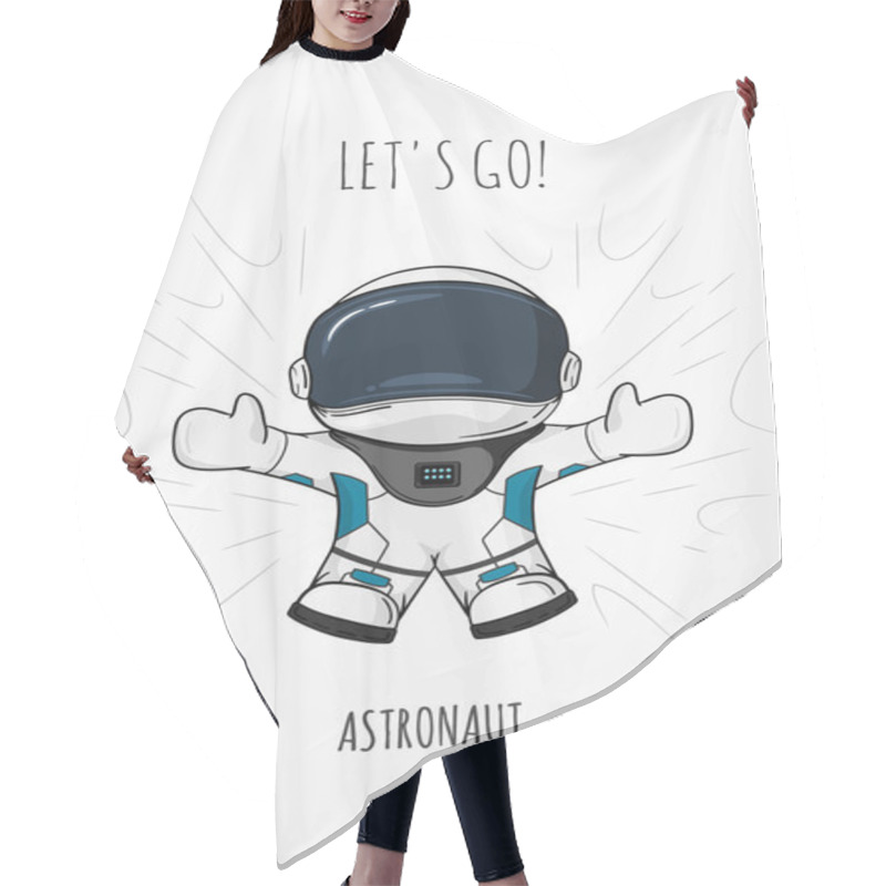 Personality  Hand Drawn Cartoon Vector Illustration Astronaut In Spacesuit Who Drop And Flies. Concept Zero Gravity, Travel. Hair Cutting Cape