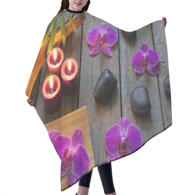 Personality  Spa Stones Orchids And Candle On Wooden Boards Hair Cutting Cape