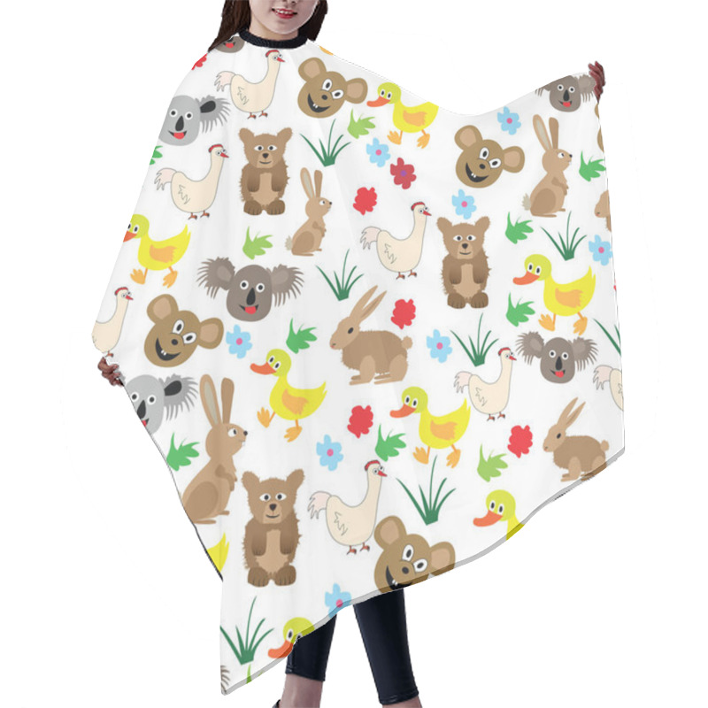 Personality  Comical Seamless Pattern With Wild And Domestic Animals; Many Funny Animal Cartoons Seamless To Print On Textile And Paper, Plastic Bags Hair Cutting Cape