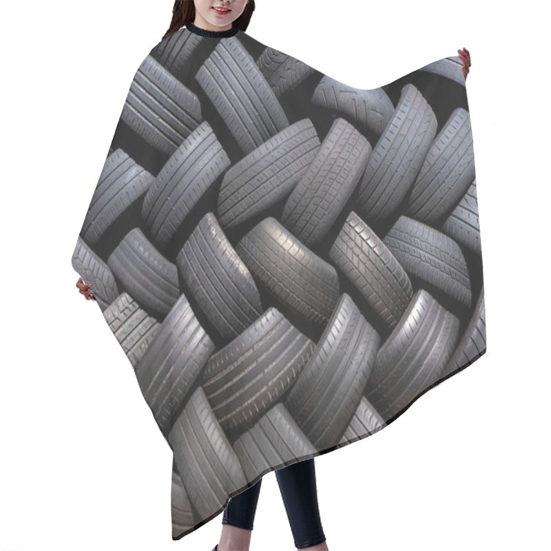 Personality  Old Used Tires Stacked With Herringbone Pattern, Taken Outdoors In The Sunshine Hair Cutting Cape