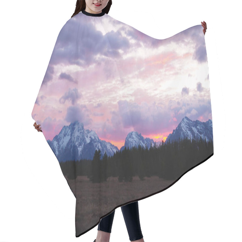 Personality  A Fiery Sunset Over The Majestic Peaks Of Grand Tetons National Park Hair Cutting Cape