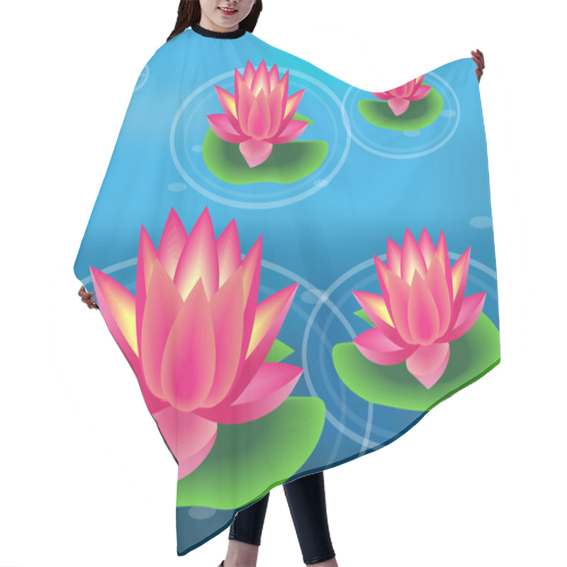 Personality  Vector Illustration Of Water Lilies And Flowers Hair Cutting Cape