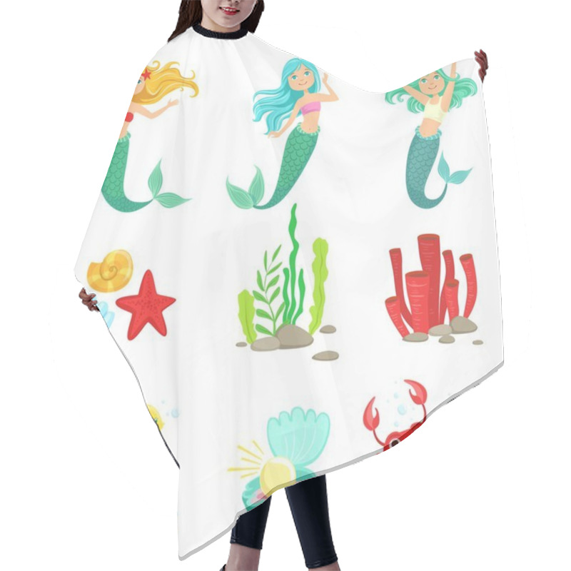 Personality  Mermaids And Underwater Nature Stickers Hair Cutting Cape