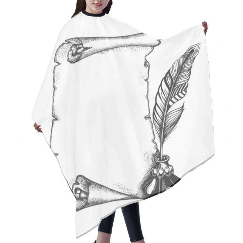 Personality  Paper Scroll, Feather And Inkwell Hair Cutting Cape