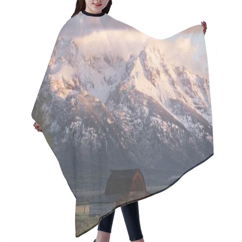 Personality  A Small Hut With The Snowy Peaks Of The Grand Tetons Mountains In The Background During The Daytime Hair Cutting Cape