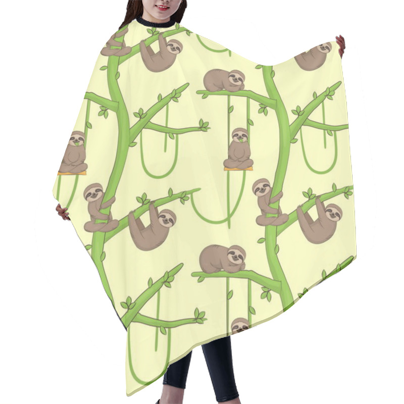 Personality  Seamless Sloth On Tree Patern Hair Cutting Cape