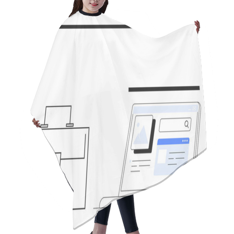 Personality  Laptop Displaying A Search Engine Interface And A Briefcase Icon. Ideal For Business, Technology, Remote Work, Organization, Online Research, Productivity, Abstract Ideas, Line Flat Metaphor Hair Cutting Cape