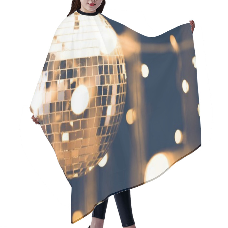 Personality  Glossy Disco Ball With Beautiful Garland On Foreground Hair Cutting Cape