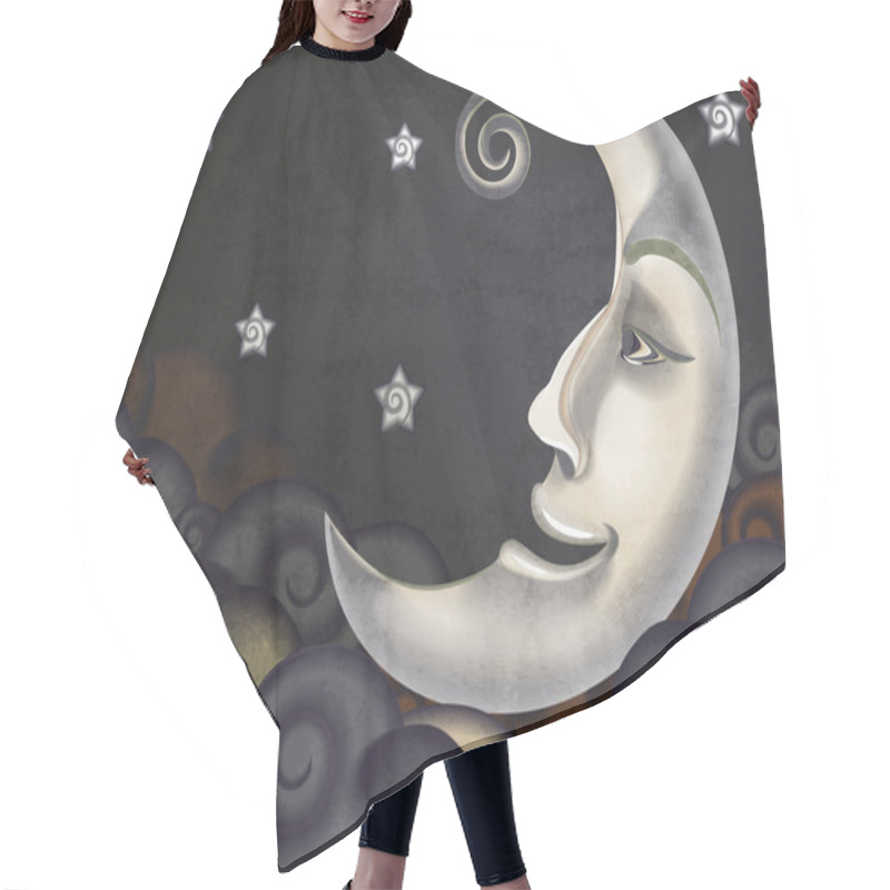 Personality  Retro Style Half Moon, Clouds And Stars Illustration Hair Cutting Cape