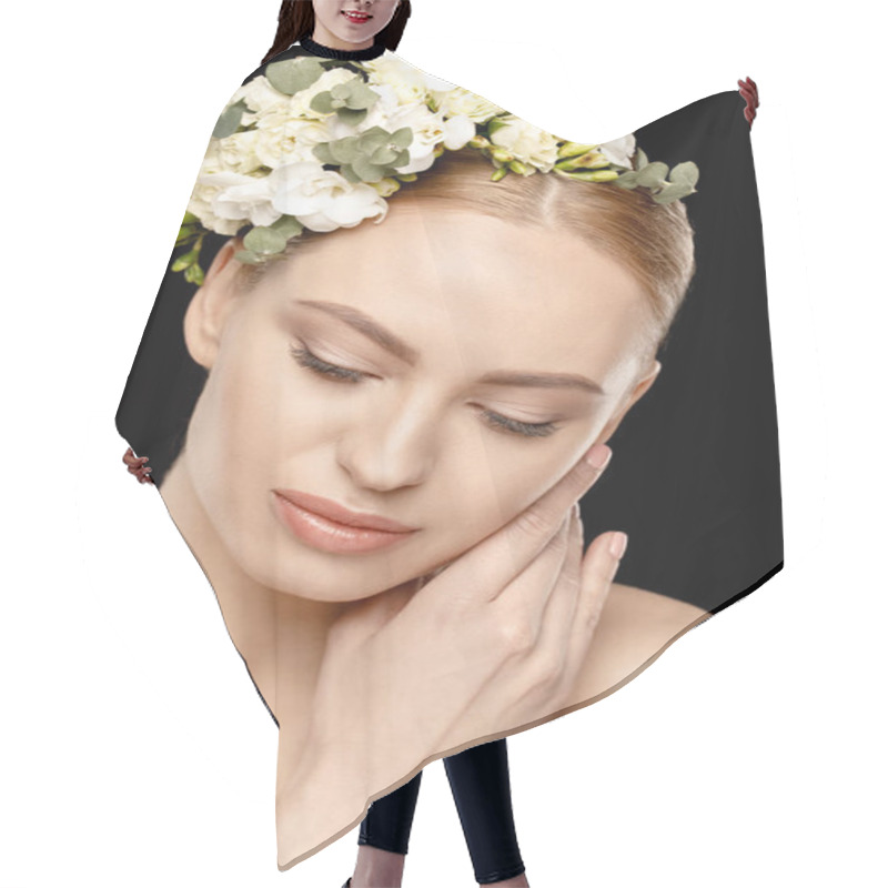 Personality  Woman With Flowers In Hair Hair Cutting Cape