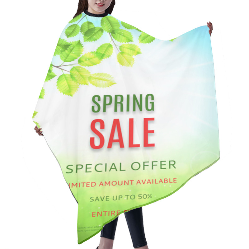 Personality  Design Of The Flyer Of Spring Sale With Leaves And Sun. Hair Cutting Cape