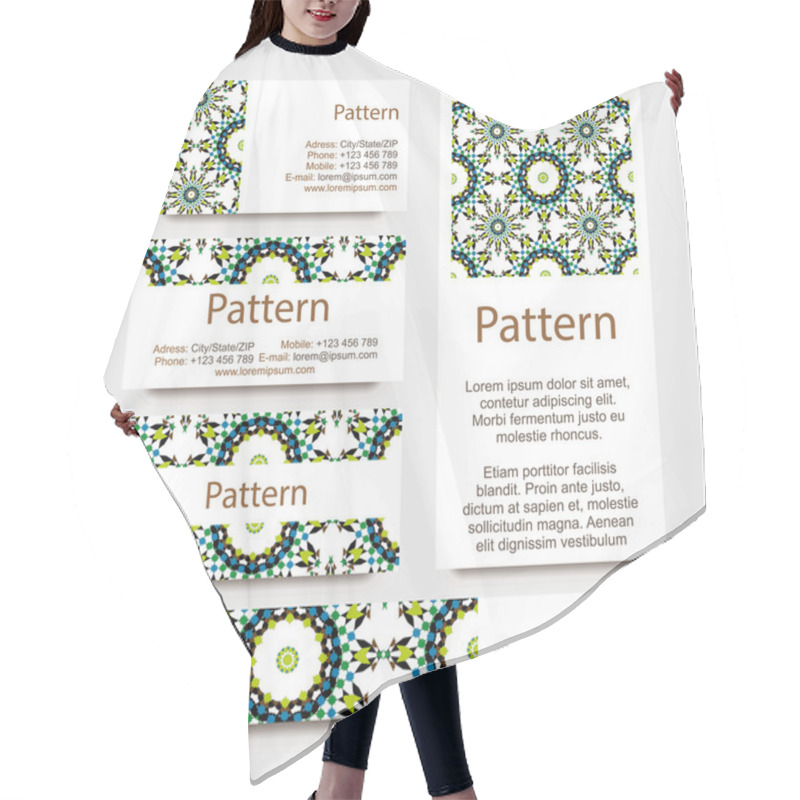 Personality  Business Cards Pattern With Islamic Morocco Ornament. Includes Seamless Pattern Hair Cutting Cape