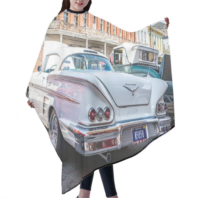 Personality  Virginia City, NV - July 30, 2021: 1958 Chevrolet Impala Coupe At A Local Car Show. Hair Cutting Cape