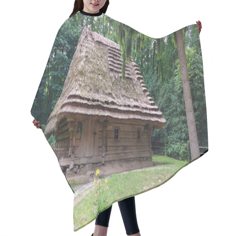 Personality  Rustic Wooden Cabin With Thatched Roof Surrounded By Dense Forest Hair Cutting Cape