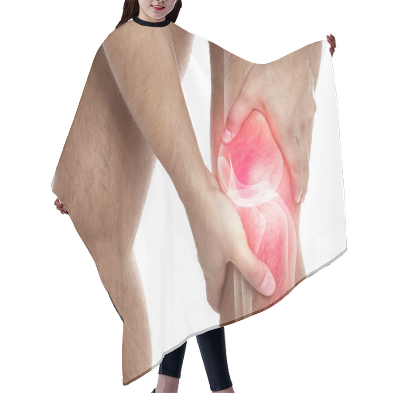 Personality  Man Suffering From Knee Pain On White Background, Closeup Hair Cutting Cape