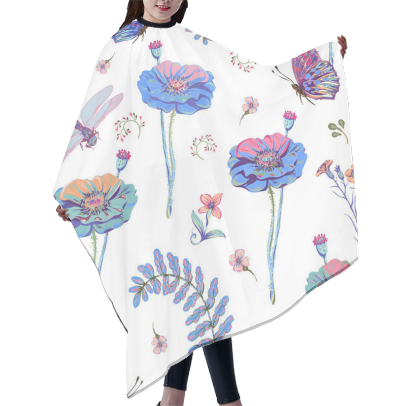 Personality  Colorful Floral Pattern. Light Flowers Backdrop. Hand Drawn Flowers On The White Background. Romantic Style Hair Cutting Cape