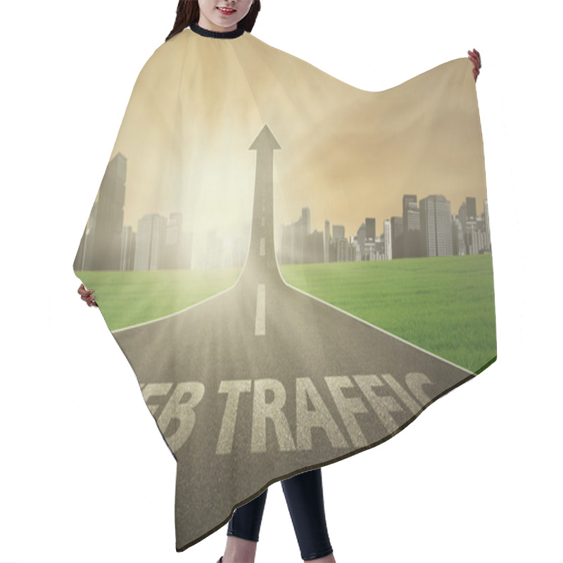 Personality  Road Rises Upward With Web Traffic Text Hair Cutting Cape