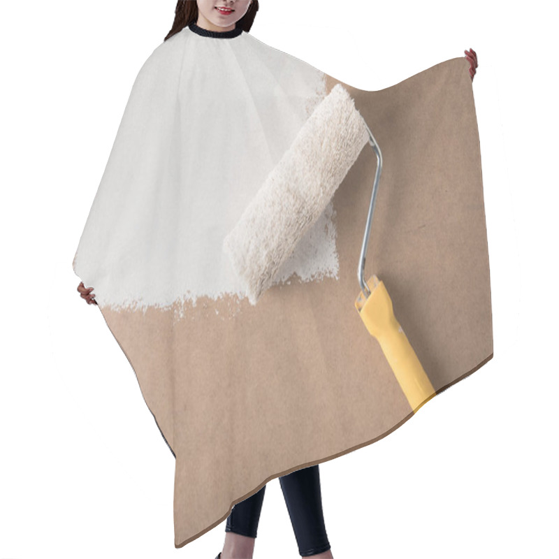 Personality  Paint Roll Brush In White Paint On Plywood Surface Hair Cutting Cape