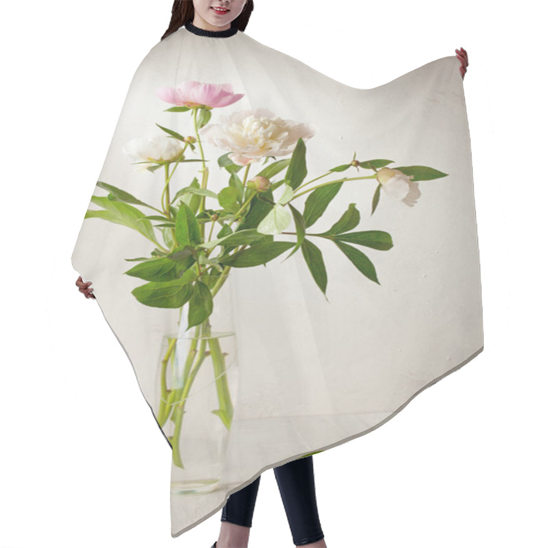 Personality  Bouquet Of  Pale Peonies In  Vase Hair Cutting Cape